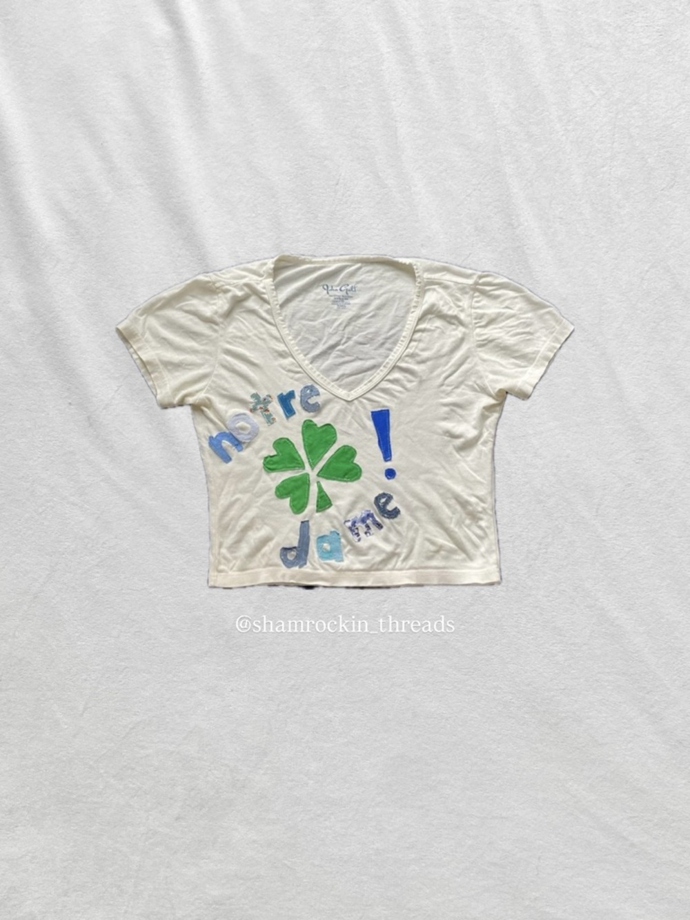Brandy Melville patchwork upcycled Notre Dame Tee with Green Shamrock
